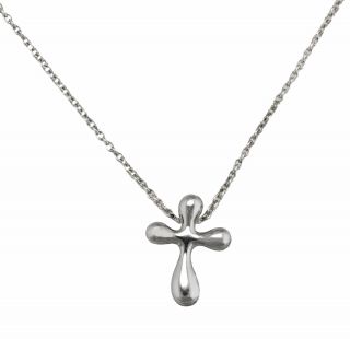 Ladies Tiffany & Co.  Elsa Peretti 925 Sterling Silver Cross Pendant 16 " Necklace