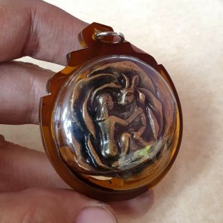 Woman - Rabbit Man In Magic Prai Oil Rose Pendant Sex Love Rare Thai Amulet Brass
