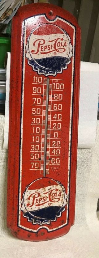 Vintage Pepsi Cola Thermometer 26 - 1/2 " Tall Pepsi Advertising Sign - Still