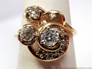 Vintage Freeform 1tcw Fine White Diamond 14k Yellow Gold Ladies Ring Size 6.  75