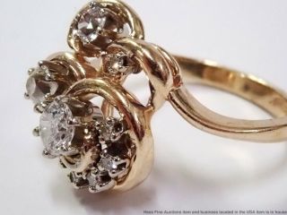 Vintage Freeform 1tcw Fine White Diamond 14k Yellow Gold Ladies Ring Size 6.  75 2