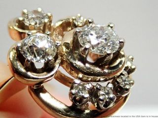 Vintage Freeform 1tcw Fine White Diamond 14k Yellow Gold Ladies Ring Size 6.  75 4