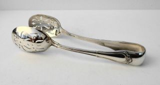 Antique Gorham Norfolk Sterling Silver Large Ice Serving Tongs With Bowl Tips