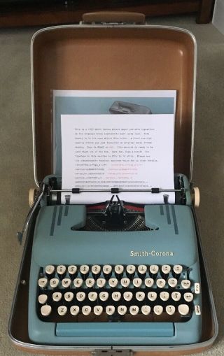 Vintage 1957 Smith Corona Silent 5t Alpine Blue Portable Typewriter & Case