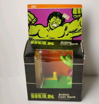 Nos Vintage 1979 The Incredible Hulk Action Coin Bank Mib