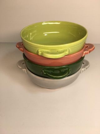 HLC Vintage 1950 ' s Cream Soup Bowls Gray Chartreuse Rose Gray - 4