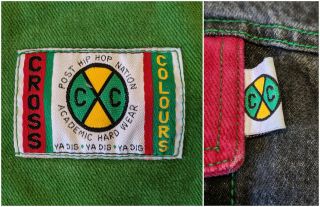 Vintage Cross Colours Black Denim Jacket Big Logo Patch 90s Hip Hop 4