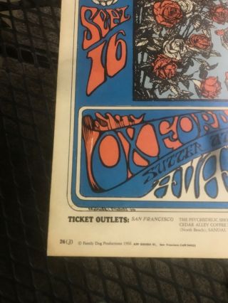 VINTAGE FD - 26 - 3 Grateful Dead Poster Avalon Ballroom Bertha 1966 4