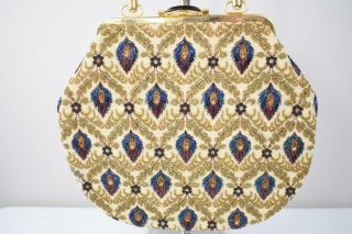 SASSY ELEGANT VINTAGE LARGE BEADED TAPESTRY HANDBAG PURSE 4