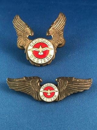 Vintage Seaboard Western Airlines Pilot Wings Badge Hat Pin 1st Freight