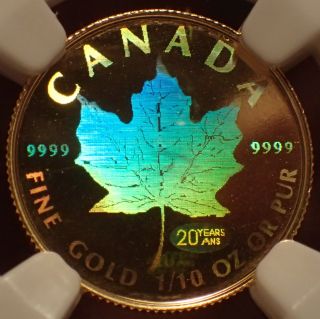 Rare 1999 Canada 1/10 Oz Gold $5 Maple Leaf Hologram Ngc Sp69 Only 500 Minted