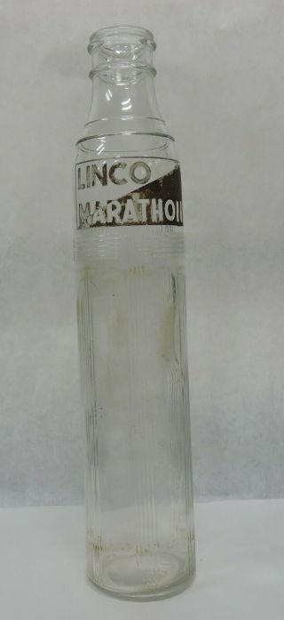 Vtg Linco Marathon Motor Oil Gas Station Glass Bottle/jar - 1 Liquid Quart - 4