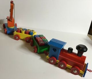 Heros Vintage Wood Toy Train Set With Crane