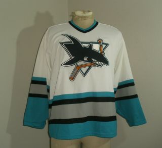Mens Vintage Ccm Maska Air Knit San Jose Sharks Hockey Jersey Usa Made Medium