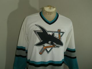 Mens Vintage CCM Maska Air Knit SAN JOSE SHARKS Hockey Jersey USA MADE Medium 2