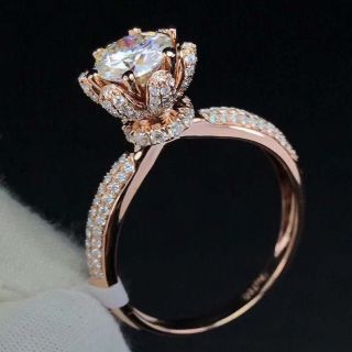 Round Brilliant Cut 1ct 6.  5mm Moissanite Vintage Pave Accents 14k Rose Gold Ring