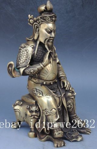 China old Copper Dragon Guan Gong Guan Yu warrior Mammon Buddha statue e02 5