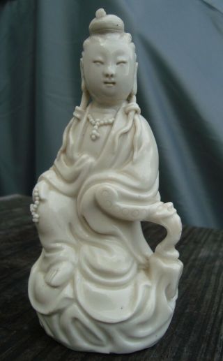 Antique Chinese Blanc De Chine Porcelain Guanyin Late 19th Century Signed
