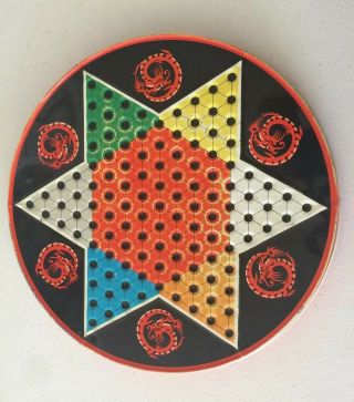Vintage Chinese Checkers Metal Round Ohio Art Board Game King Row No Marbles