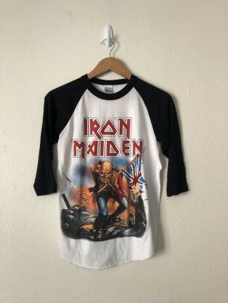 Vintage 80’s Iron Maiden The Trooper Raglan Shirt The Knits Made In Usa Eddie