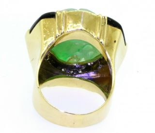 Vintage heavy 18k gold diamond ruby onyx jumbo carved jade cocktail ring size 8 4
