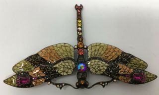 Vintage Joan Rivers Rhinestone Mosaic Dragon Fly Rhinestone Brooch Pin 4 1/2 "