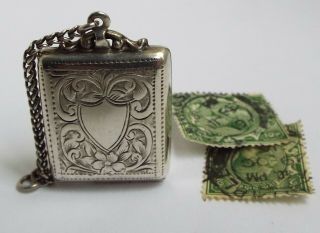 Lovely Rare English Antique 1914 Sterling Silver Chatelaine Stamp Case Holder
