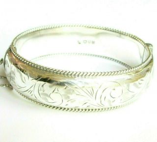 Vintage Sterling Silver Hinged Bangle Bracelet Design Both Sides Chester 1957