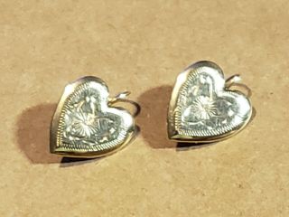 Vintage 14k Gold Heart Earrings Rocker Engraved Art Nouveau Style