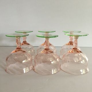 VTG Etched Optic Watermelon Pink and Green Dessert / Champagne Glasses Set of 6 7