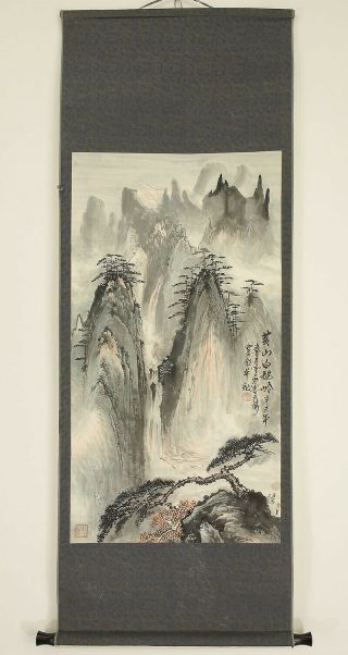 掛軸1967 Chinese Hanging Scroll " Steep Rocky Mountains Landscape " @n199
