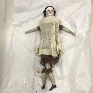 Antique German China Head Doll 7 Inch Tall Sawdust Body 1870 Dollhouse