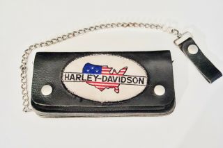 Vtg Harley Davidson Amf Leather Biker Trucker Chain Pocket Wallet Patch - 7 3/4 "