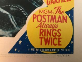 THE POSTMAN ALWAYS RINGS TWICE ' 46 Lobby Card RARE 8 Lana Turner John Garfield 2