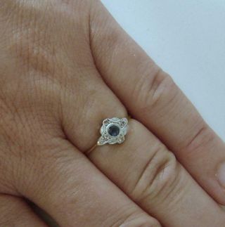 A Ladies 18ct Gold Art Deco Diamond & Sapphire Ring Size N