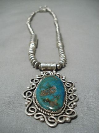 Stunning Vintage Navajo Turquoise Kwy Sterling Silver Native American Necklace