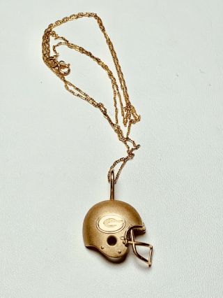 Vintage 14K Yellow Gold Green Bay Packers Football Pendant Necklace 4