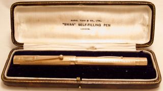 VINTAGE 1920 ' S FULL SIZE SWAN MABIE TODD SOLID GOLD 9K LEVER FILL FOUNTAIN PEN 2