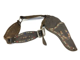Vintage Leather Gun Holster Bandolier Kidney Belt Studded & Jeweled Wild Bill