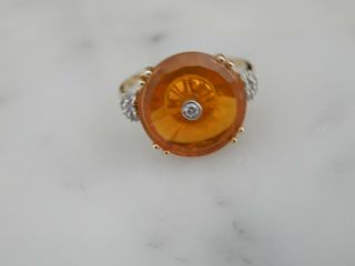 An Exceptional 9 Ct Gold Large Citrine And Diamond Ring