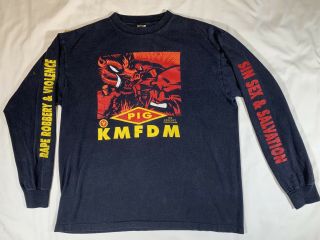 Vintage 90s Pig Kmfdm Long Sleeve Tour Shirt Size Xl Black Red Yellow Cotton