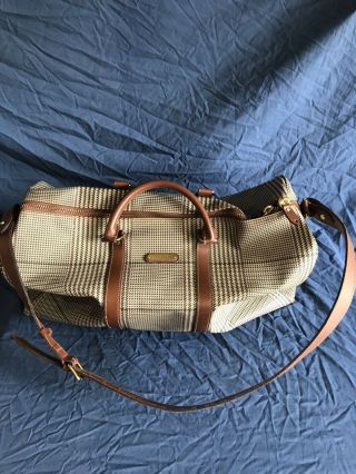 Vintage Polo Ralph Lauren Duffle Bag Houndstooth Luggage Tag Travel Gym Large