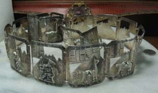 Antique Sterling Silver Heavy 28 " Rare Story Telling Peruvian Belt