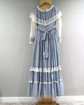 Vintage Gunne Sax Dress Juniors Size 9 Blue Long Sleeve Lace Layered Maxi 2