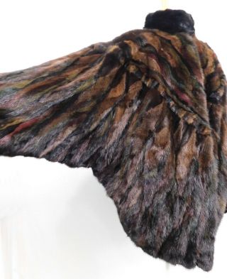 Vintage 1980s 80s Lux Real Mink Fur Coat Multi Color Dyed Batwing Sleeves Glam L
