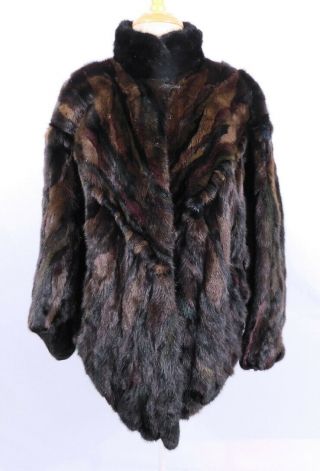 Vintage 1980s 80s Lux Real Mink Fur Coat Multi Color Dyed Batwing Sleeves Glam L 2