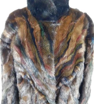 Vintage 1980s 80s Lux Real Mink Fur Coat Multi Color Dyed Batwing Sleeves Glam L 3