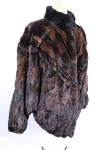 Vintage 1980s 80s Lux Real Mink Fur Coat Multi Color Dyed Batwing Sleeves Glam L 4