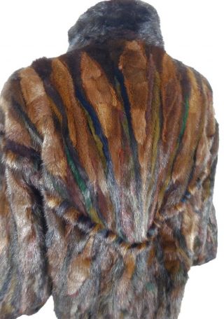 Vintage 1980s 80s Lux Real Mink Fur Coat Multi Color Dyed Batwing Sleeves Glam L 6