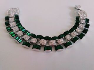Nolan Miller Breathtaking Sim.  Emerald/white Diamond Art Deco Bracelet - Rare -